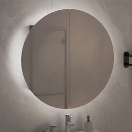 Trail Medium Bathroom Mirrored Cabinet In Grey With LED