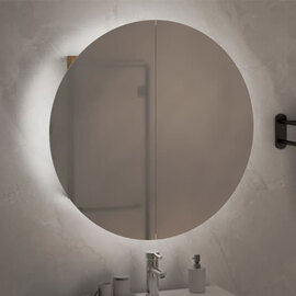 Trail Medium Bathroom Mirrored Cabinet In Oak With LED