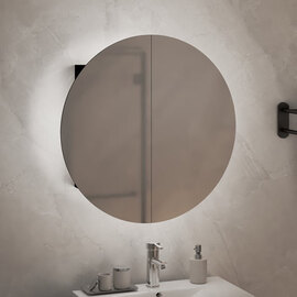 Trail Small Bathroom Mirrored Cabinet In Black With LED
