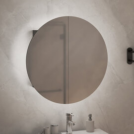 Trail Small Bathroom Mirrored Cabinet In Grey With LED