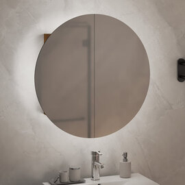 Trail Small Bathroom Mirrored Cabinet In Oak With LED