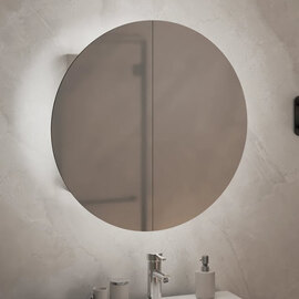 Trail Small Bathroom Mirrored Cabinet In White With LED