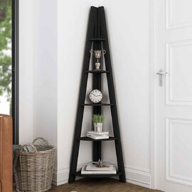 Travis Corner Wooden Ladder Shelving Unit - Black
