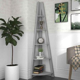 Travis Corner Wooden Ladder Shelving Unit In Grey
