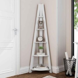 Travis Corner Wooden Ladder Shelving Unit - White