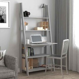 Travis Wooden Ladde Laptop Desk With 3 Shelves In Grey
