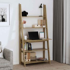 Travis Wooden Ladder Laptop Desk With 3 Shelves - Oak