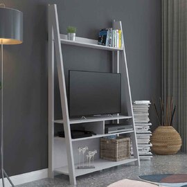 Travis Wooden Ladder TV Stand With 3 Shelves - Grey