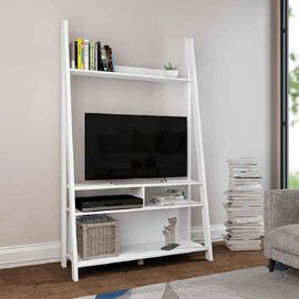Travis Wooden Ladder TV Stand With 3 Shelves - White