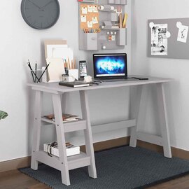 Travis Wooden Laptop Desk With 2 Shelves - Grey