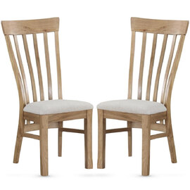 Trevino Oak Wooden Dining Chairs With Fabric Seat In Pair