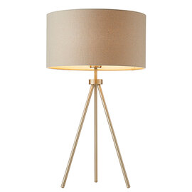 Tri Grey Linen Mix Fabric Shade Table Lamp In Matt Nickel
