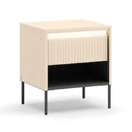 Trier Wooden Bedside Cabinet With 1 Drawer In Beige And LED