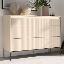 Trier Wooden Chest Of 3 Drawers In Beige And LED
