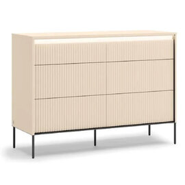 Trier Wooden Chest Of 6 Drawers In Beige And LED