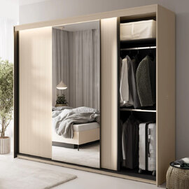 Trier Wooden Wardrobe With 3 Sliding Doors In Beige And LED