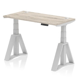 Troy 120cm Wooden Adjustable Laptop Desk With Silver Legs In Grey Oak