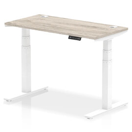 Troy 120cm Wooden Adjustable Laptop Desk With White Legs In Grey Oak