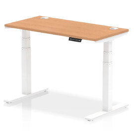 Troy 120cm Wooden Adjustable Laptop Desk With White Legs In Oak