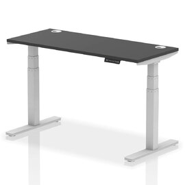 Troy 140cm Wooden Adjustable Laptop Desk With Silver Legs In Black