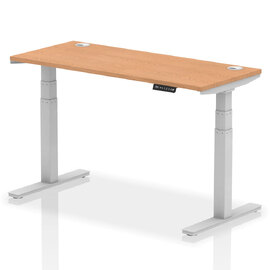 Troy 140cm Wooden Adjustable Laptop Desk With Silver Legs In Oak