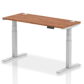 Troy 140cm Wooden Adjustable Laptop Desk With Silver Legs In Walnut