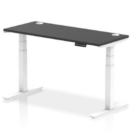 Troy 140cm Wooden Adjustable Laptop Desk With White Legs In Black