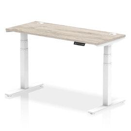 Troy 140cm Wooden Adjustable Laptop Desk White Legs In Grey Oak