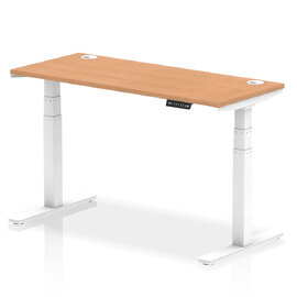 Troy 140cm Wooden Adjustable Laptop Desk With White Legs In Oak