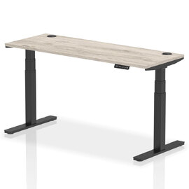 Troy 160cm Wooden Adjustable Laptop Desk With Black Legs In Grey Oak