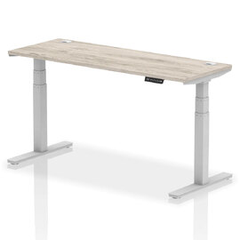 Troy 160cm Wooden Adjustable Laptop Desk Silver Legs In Grey Oak