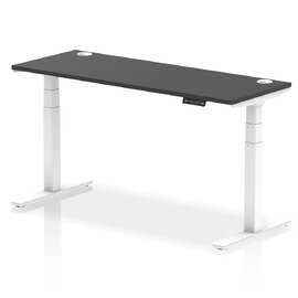 Troy 160cm Wooden Adjustable Laptop Desk With White Legs In Black