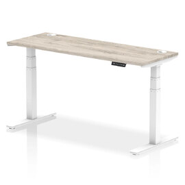 Troy 160cm Wooden Adjustable Laptop Desk White Legs In Grey Oak