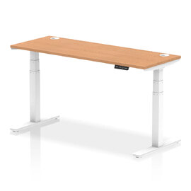 Troy 160cm Wooden Adjustable Laptop Desk With White Legs In Oak