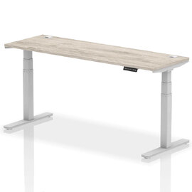 Troy 180cm Wooden Adjustable Laptop Desk Silver Legs In Grey Oak