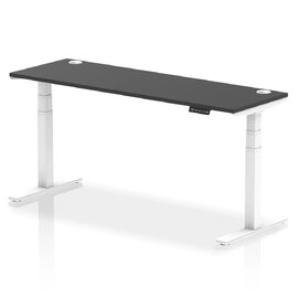Troy 180cm Wooden Adjustable Laptop Desk With White Legs In Black