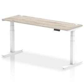 Troy 180cm Wooden Adjustable Laptop Desk With White Legs In Grey Oak