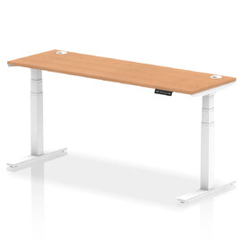 Troy 180cm Wooden Adjustable Laptop Desk With White Legs In Oak
