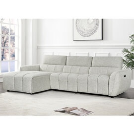 Truro Fabric Left Hand Electric Recliner Corner Sofa In Silver