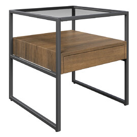 Tucson Clear Glass Side Table With 1 Wooden Drawer