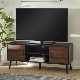 Tudor Wooden TV Stand With 2 Doors in Walnut and Black Oak