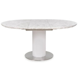 Tupelo Wooden Round Extending Dining Table In White Marble Effect