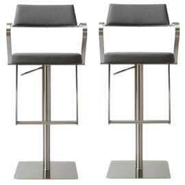 Turlock Grey Leather Bar Stools In Pair