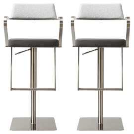 Turlock Grey Leather Fabric Bar Stools In Pair