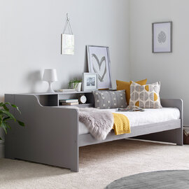 Tyson Wooden Guest Bed With Shelves In Grey