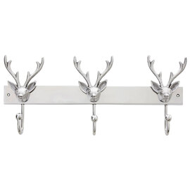 Uloka Aluminium Stag Head Coat Hanger In Silver With 3 Hooks