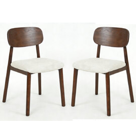 Urmel Walnut Wooden Dining Chairs with Cream Fabric Seat in Pair