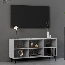 Usra Wooden TV Stand In Concrete Effect With Black Metal Legs