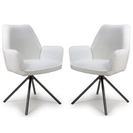 Utica Ivory Fabric Dining Chairs With Black Legs In Pair