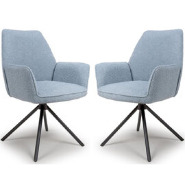 Utica Light Blue Fabric Dining Chairs With Black Legs In Pair